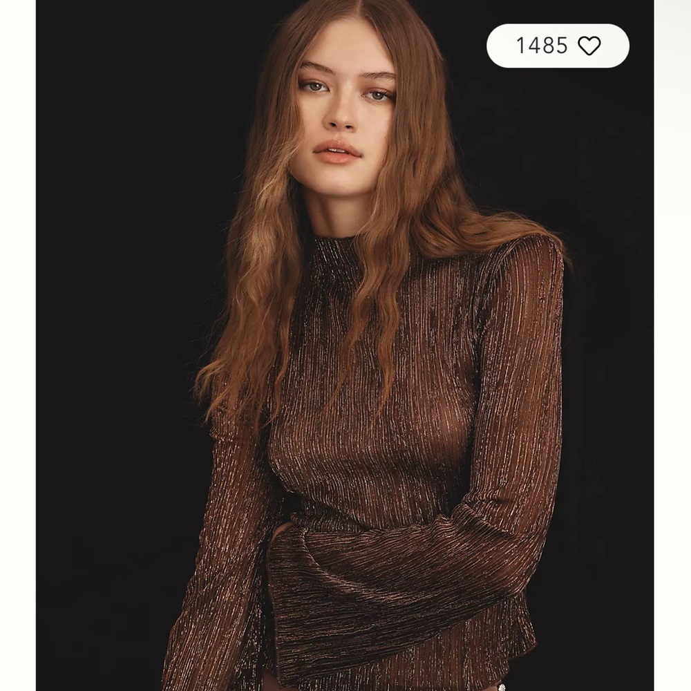 By Anthropologie Long-Sleeve Mock-Neck Metallic Top